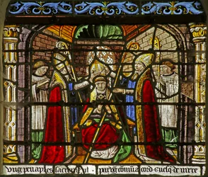 Window depicting Saint Nicholas becoming Bishop of Myra
